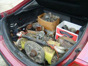 At Headcorn Aerodrome Kent (UK): The car is loaded up with original PNZ &#039;bits&#039;. (March 2013)